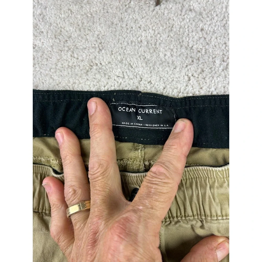 Ocean‎ Current Pants Mens XL Khaki Jogger Drawstring Moto Biker Stretch Casual